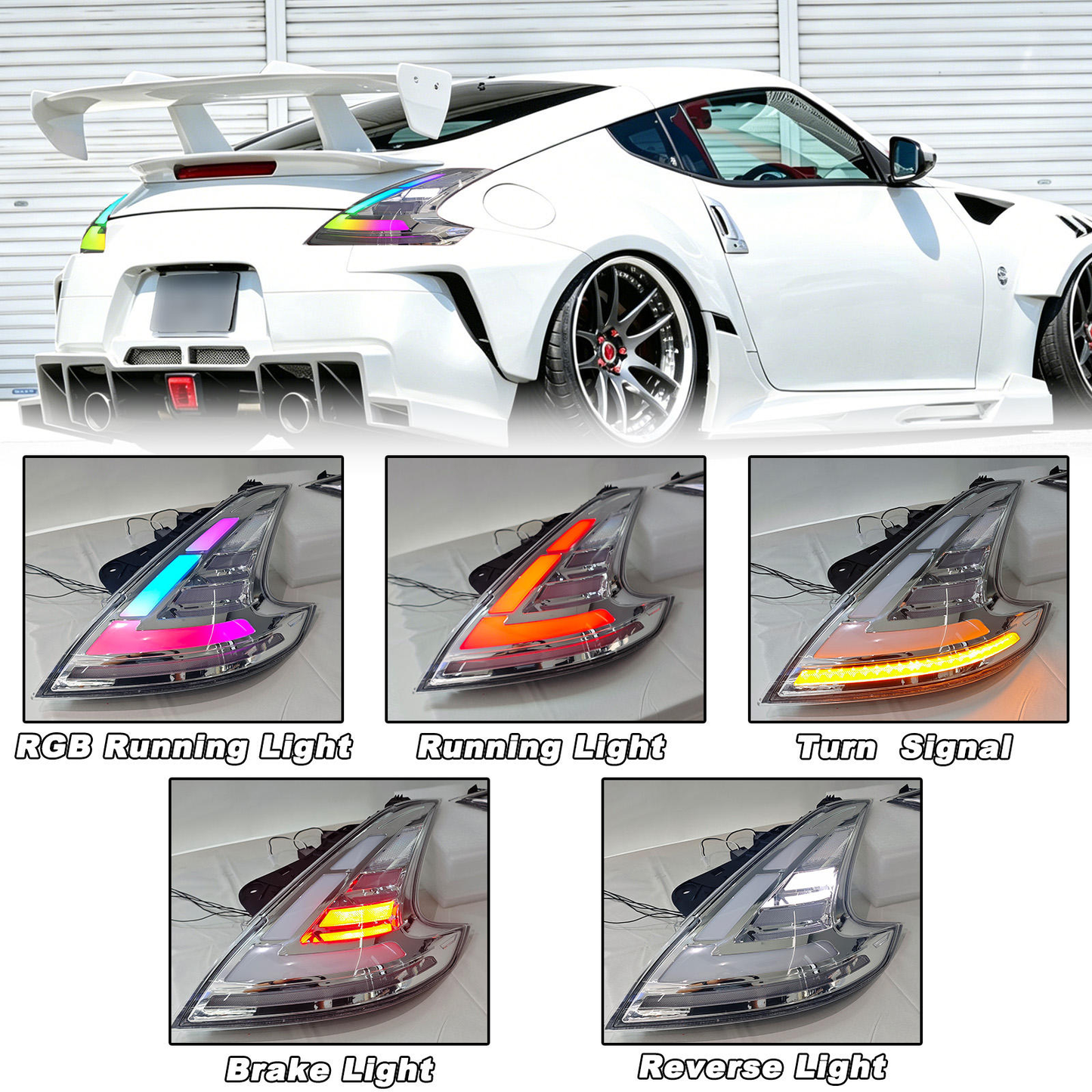 Nissan 370Z RGB LED taillights functions and lighting display