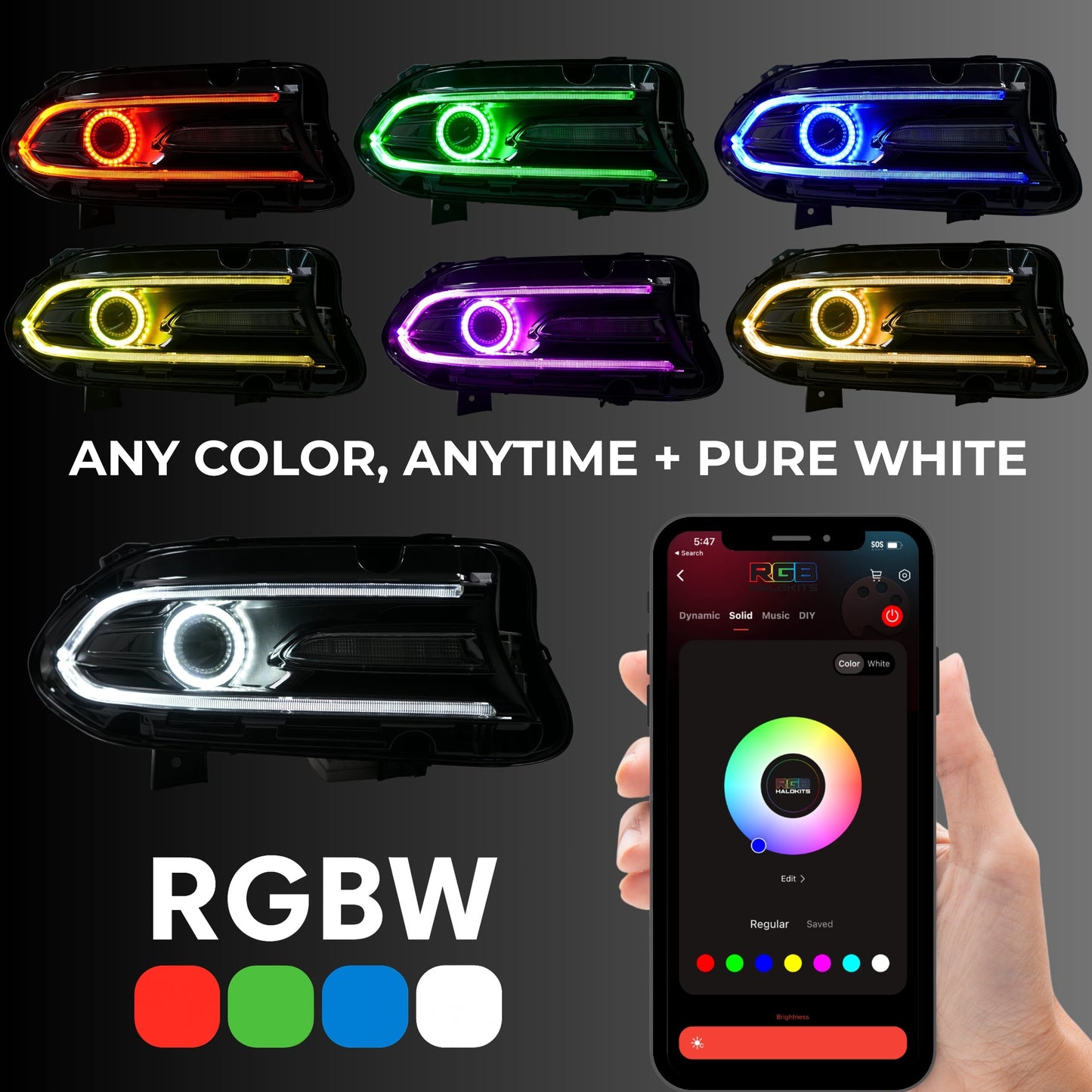 Dodge Charger: Multicolor Headlights (2015-2024) RGBW - image 2