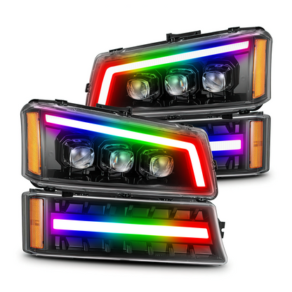 Chevrolet Silverado: Multicolor Flow Series Nova Alpha Black Headlights (2003-2006)