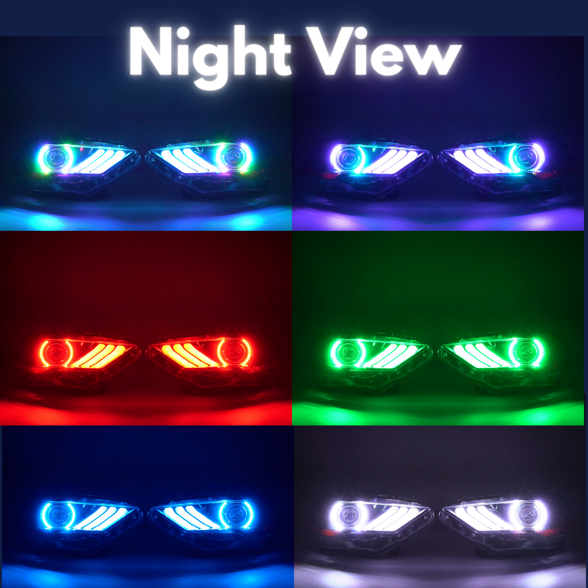 (2018-2023) Ford Mustang: Multicolor Flow Headlights w/ Halos - image 16