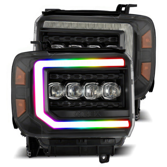 GMC Sierra: Multicolor Flow Series Alphablack Headlights (2014-2018)