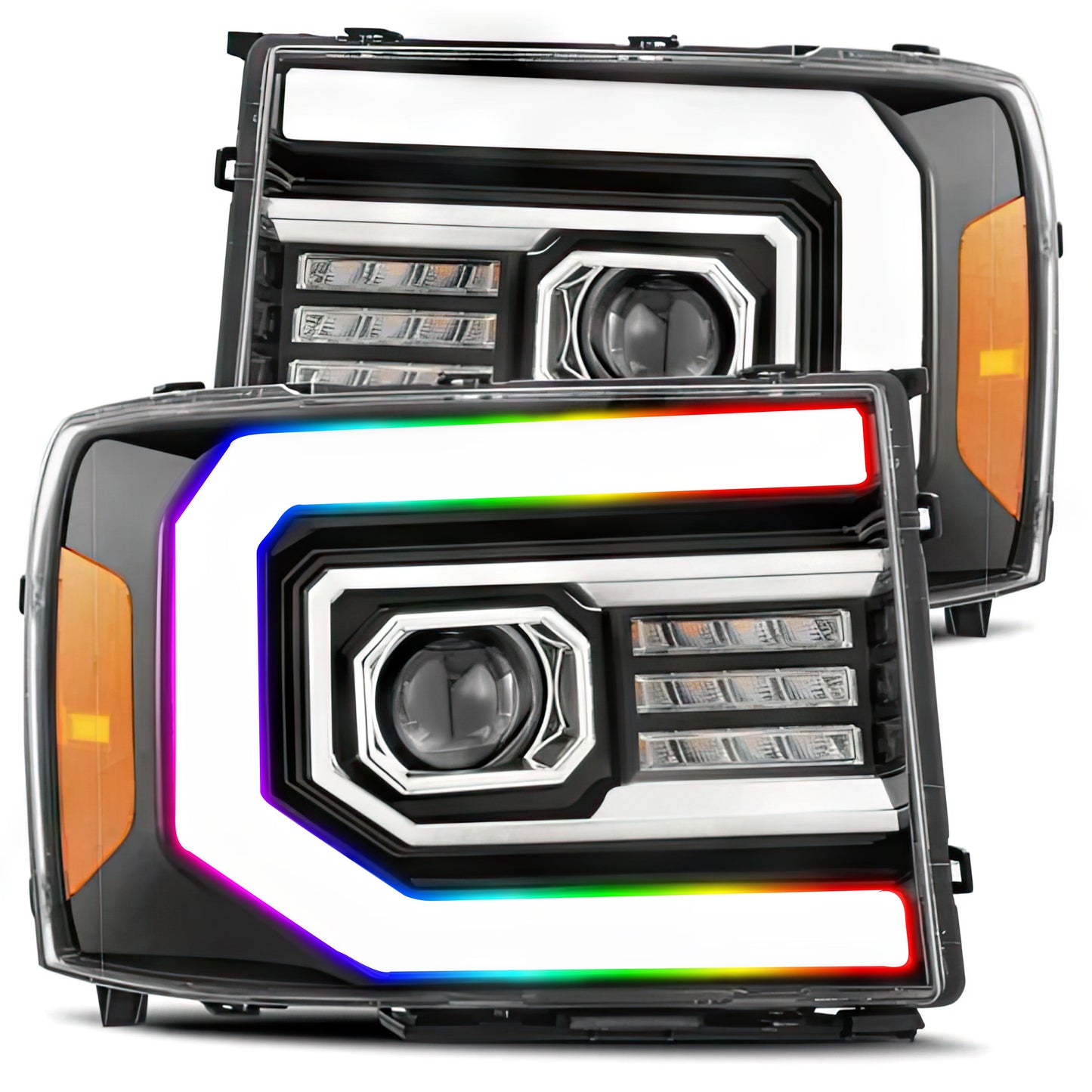 GMC Sierra: Multicolor Flow Series Jet Black Headlights (2007-2013) - image 4