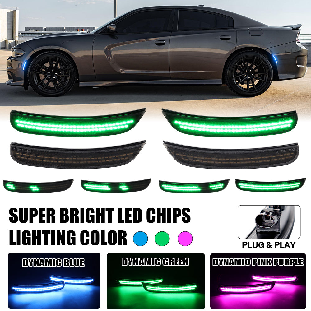 Dodge Charger dynamic LED side marker color options blue green pink purple