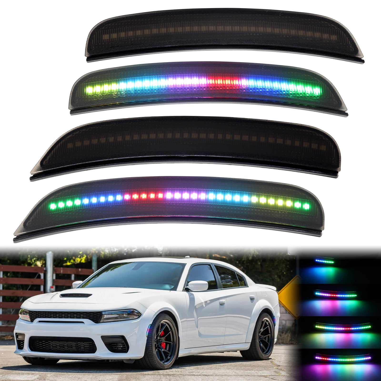 2015-2023 Dodge Charger flowing RGB LED side marker lights 4-piece set