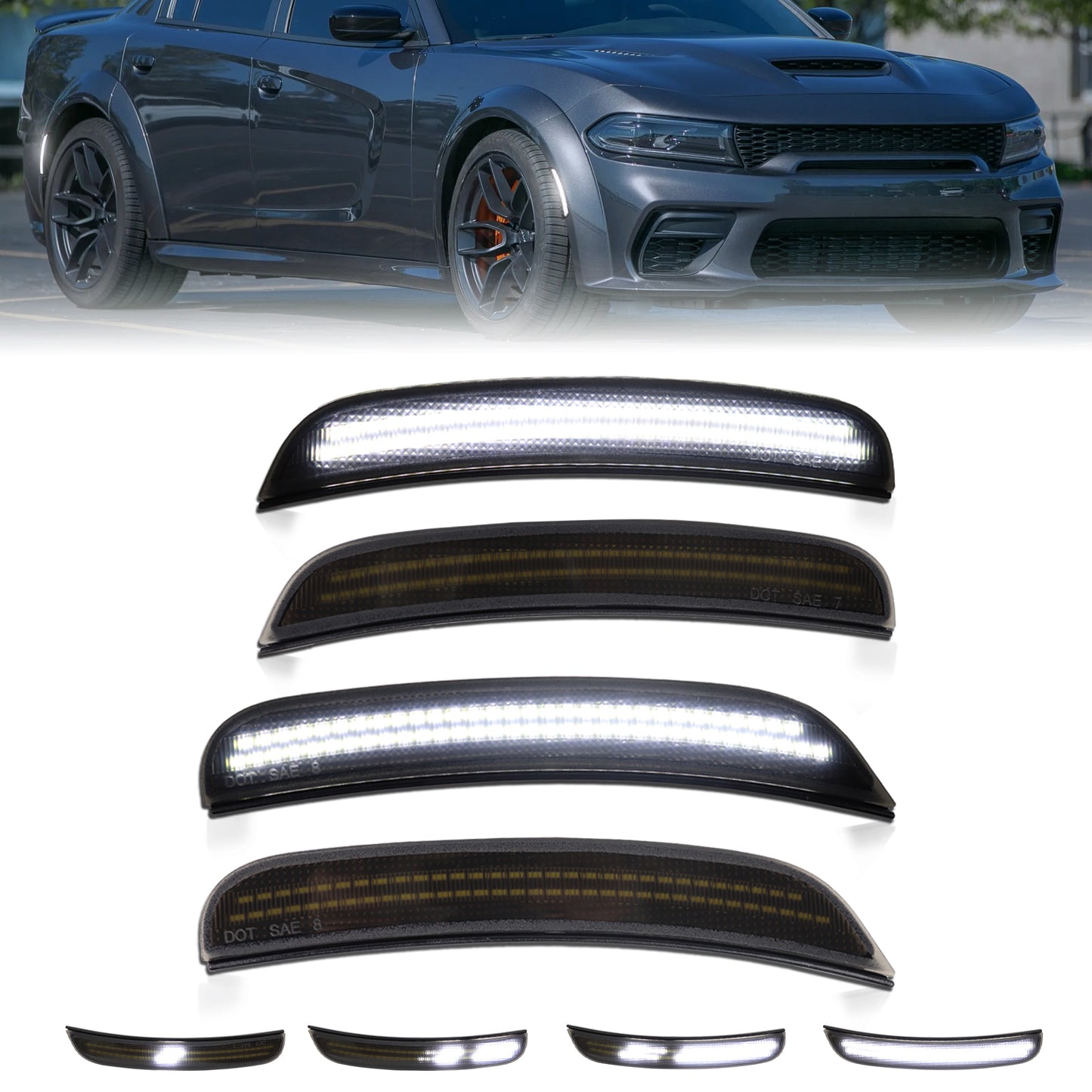 2015-2023 Dodge Charger white LED side marker lights 4-piece set